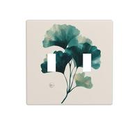 Placa de pared minimalista abstracta retro con diseño de hoja de ginkgo, color verde profundo, doble banda, decoración de interruptor de pared, tamaño estándar, 11,4 x 11,4 cm
