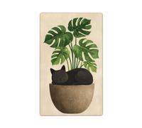 Placa de pared minimalista con diseño de gato durmiendo en la maceta Monstera de un solo toque, cubierta decorativa para interruptor de luz, 1 banda para cocina, baño, tamaño 11,4 x 7 cm