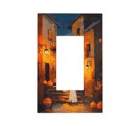 Placa de pared para interruptor de luz de calle de Halloween con diseño de fantasmas lindos de la ciudad vieja, cubierta de placa frontal, basculante individual, 1 banda, decoración de receptáculo