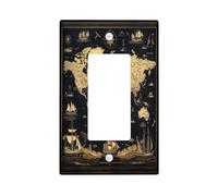 Placa de pared para interruptor de mapa del tesoro náutico, 1 banda, balancín único, mapa del mundo, rutas de barco, placa frontal eléctrica para decoración de dormitorio, baño, placa de interruptor