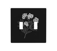 Placa de pared para interruptor de pared con diseño de flor blanca sobre negro, tamaño estándar, 11,4 x 11,4 cm