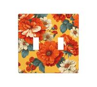 Placa de pared para interruptor de pared con diseño de flores naranjas sobre amarillo, tamaño estándar, 11,4 x 11,4 cm