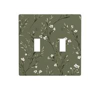 Placa de pared para interruptor de pared con diseño de flores silvestres blancas y hojas sobre verde oliva, tamaño estándar, 11,4 x 11,4 cm
