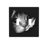 Placa de pared para interruptor de pared con diseño de gato que mira de doble banda, tamaño estándar, 11,4 x 11,4 cm
