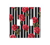 Placa de pared para interruptor de pared con diseño de rosa roja sobre rayas negras, tamaño estándar, 11,4 x 11,4 cm