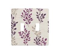 Placa de pared para interruptor de pared de doble banda, diseño botánico sobre crema, color morado, tamaño estándar, 11,4 x 11,4 cm