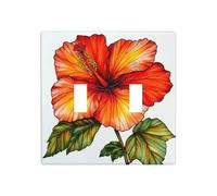 Placa de pared para interruptor de pared de vidrio tintado de hibisco rojo, tamaño estándar, 11,4 x 11,4 cm