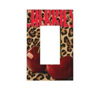 Placa de pared retro con dos grandes cerezas rojas sobre estampado de leopardo, placa frontal, cubierta de placa frontal, 1 banda, decoración de receptáculo para el hogar, cocina, habitación, baño