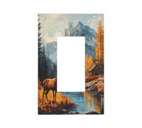 Placa de pared rústica para interruptor de luz de montaña, valle, ciervo, pino, bosque, río, cubierta de placa frontal, 1 banda, decorador, receptáculo, para decoración del hogar, cocina, habitación