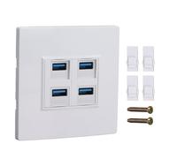 Placa de Pared USB 3.0 de 4 Puertos, Soporte de Energía Mejorado, Comunicación Dúplex Completo, Compatible con USB 2.0 hacia Atrás, con Cable de Datos, para Oficina en Casa