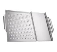 Placa de Parrilla Cuadrada de Acero Inoxidable Asas y Malla Delicada | Superficie Perforada, Acabado Liso y Pulido, para Cocina Interior y Uso Exterior Limpieza Sencilla