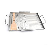 Placa de parrilla de acero inoxidable, placa de parrilla con asas, bandeja antiadherente grande para asar barbacoa, para cocinar en interiores y exteriores, 43 x 29,2 x 2 cm