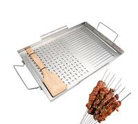 Placa de parrilla, parrilla superior plana, exterior de acero inoxidable, diseño de doble asa, tamaño rectangular grande, accesorio de cocina interior, excelente para uso en exteriores