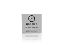 Placa de plástico para Exterior e Interior Grabada con láser y Personalizada con el Horario de tu Empresa o Negocio. Elige Cinta atoadhesiva Ultra Fuerte. Grosor 1,5mm. Diseño Reloj