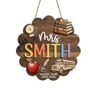 Placa de Puerta 3D Personalizable de Madera para Profesor, Letrero Grabado con Nombre a Medida para Colgar, Decoración Bienvenida para Aula, Regalo Vuelta al Cole & Detalle de Agradecimiento Docente