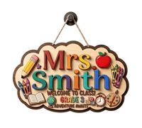 Placa de Puerta 3D Personalizable de Madera para Profesor, Letrero Grabado con Nombre a Medida para Colgar, Decoración Bienvenida para Aula, Regalo Vuelta al Cole & Detalle de Agradecimiento Docente
