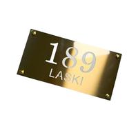 Placa de puerta de acero inoxidable con número de casa, letra de dirección de calle, nombre de familia para apartamento, hotel, tienda, villa, empresa, cafetería, bar (corte dorado, 40 x 20 cm)