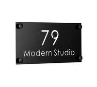 Placa de puerta de acero inoxidable con número de casa, letra de dirección de calle, nombre de familia para apartamento, hotel, tienda, villa, empresa, cafetería, bar (corte negro, 35 x 17,5)