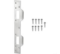 Placa de refuerzo de acero de doble agujero para marcos de puertas exteriores, mejora el apoyo alrededor de mecanismos de pestillo y bloqueo (blanco)