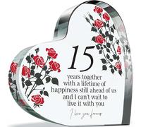 Placa de regalo de 15 aniversario para esposa, marido, 15 años juntos, con texto en inglés "I Love You Forever", regalo romántico de corazón acrílico para mujeres y hombres, 100 mm x 100 mm, regalo