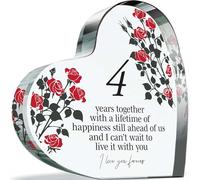 Placa de regalo de 4º aniversario para esposa, marido, 4 años juntos, con texto en inglés "I Love You Forever", regalo romántico de corazón acrílico para mujeres y hombres, 100 mm x 100 mm, regalo