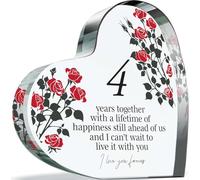 Placa de regalo de 4º aniversario para esposa, marido, 4 años juntos, con texto en inglés "I Love You Forever", regalo romántico de corazón acrílico para mujeres y hombres, 100 mm x 100 mm, regalo
