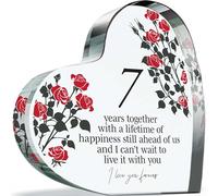 Placa de regalo de 7º aniversario para esposa, marido, 7 años juntos, con texto en inglés "I Love You Forever", regalo romántico de corazón acrílico para mujeres y hombres, 100 mm x 100 mm, regalo
