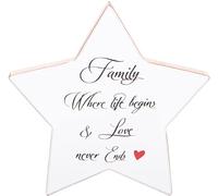 Placa de regalo en forma de estrella, 'Family' 16x16cm, madera blanca