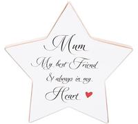 Placa de regalo en forma de estrella, 'Mum' 16x16cm, madera blanca