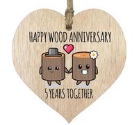 Placa de Regalo para el 5º Aniversario de Boda, Regalo para Marido y Esposa, 5 años Juntos, corazón de Madera para Mujeres, Hombres, Pareja, Letrero de Madera Clara, Regalos de Recuerdo