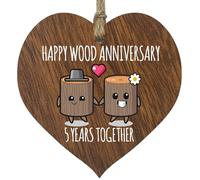 Placa de Regalo para el 5º Aniversario de Boda, Regalo para Marido y Esposa, 5 años Juntos, corazón de Madera para Mujeres, Hombres, Pareja, Letrero de Madera Oscura, Regalos de Recuerdo
