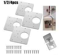 Placa de reparación de bisagras de acero inoxidable resistente a la corrosión para muebles, armarios, puertas, cajones, herramientas de montaje y reparación (4 piezas)
