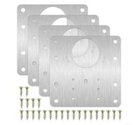 Placa de reparación de bisagras de gabinete de acero inoxidable de 9 x 9 cm, parche de metal plateado con tornillos para armario de cocina, marco de muebles, kit de fijación (4 piezas)