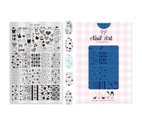 Placa de sello artístico de uñas de acero con patrones a cuadros y florales, herramienta de estampado de manicura profesional, kit de herramientas de diseño rápido de uñas