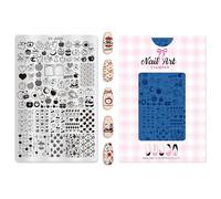 Placa de sello artístico de uñas de acero con patrones a cuadros y florales, herramienta de estampado de manicura profesional, kit de herramientas de diseño rápido de uñas