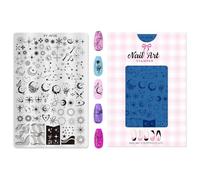 Placa de sello artístico de uñas de acero con patrones a cuadros y florales, herramienta de estampado de manicura profesional, kit de herramientas de diseño rápido de uñas