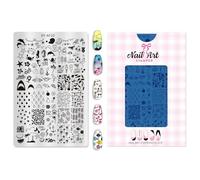 Placa de sello artístico de uñas de acero con patrones a cuadros y florales, herramienta de estampado de manicura profesional, kit de herramientas de diseño rápido de uñas