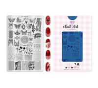 Placa de sello artístico de uñas de acero con patrones a cuadros y florales, herramienta de estampado de manicura profesional, kit de herramientas de diseño rápido de uñas