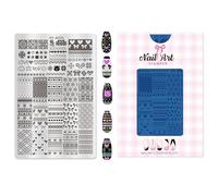 Placa de sello artístico de uñas de acero con patrones a cuadros y florales, herramienta de estampado de manicura profesional, kit de herramientas de diseño rápido de uñas
