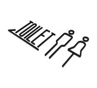 Placa de señal de inodoro para pared de puerta de baño, tablero de señalización de inodoro en acrílico negro con elegante acabado galvanizado, calcomanía de navegación transparente para baño del hogar