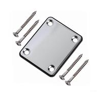 Placa de soporte de cuello de guitarra eléctrica para estilo tele y bajo de jazz, junta de conexión de fuerza de metal con tornillos de montaje, diseño de 4 agujeros (plata)