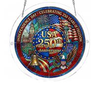 Placa decorativa acrílica translúcida del 250 aniversario con letrero de cadena para colgar, atrapasueños patriótico semiquincentenario para regalo de cumpleaños, decoración del hogar