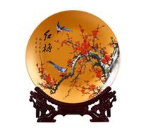 Placa decorativa cerámica platos colgantes, Plato decorativo de cerámica Jingdezhen de 26 cm, mueble de TV chino con forma de ciruela, estante antiguo con adornos