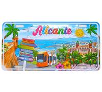 Placa Decorativa de Alicante España, 30cm x 15.5cm, Diseño de Playa y Tranvía, Matrícula de Pared Interior, Decoración con Monumentos Turísticos