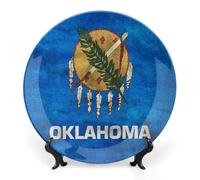 Placa decorativa de cerámica con diseño de bandera de Oklahoma vintage con soporte de exhibición para decoración de pared del hogar, Estilo:, 8inch