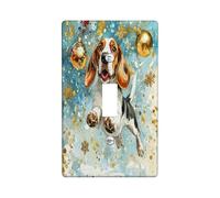 Placa decorativa para interruptor de luz con diseño de perro Basset Hound de Navidad, 1 interruptor, placa frontal eléctrica de lujo con copos de nieve para cocina, baño, decoración de cubierta de