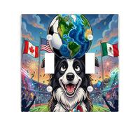 Placa decorativa para interruptor de luz con diseño de perro Border Collie de fútbol 2026, 2 bandas, doble palanca, día del partido, celebra el cachorro, placa frontal eléctrica con patrón deportivo