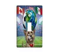 Placa decorativa para interruptor de luz con diseño de perro Cairn Terrier de fútbol 2026, 1 banda, interruptor único, día del partido, celebra el cachorro, placa frontal eléctrica con patrón