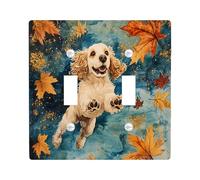 Placa decorativa para interruptor de luz con diseño de perro Cocker Spaniel de otoño, 2 bandas, doble palanca, placa frontal eléctrica de hoja de arce de lujo para cocina, baño, decoración de cubierta