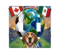 Placa decorativa para interruptor de luz con diseño de perro gran danés de fútbol 2026, 2 bandas, doble palanca, día del partido, celebra el cachorro, placa frontal eléctrica con patrón deportivo para